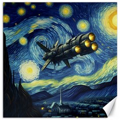 Spaceship Starry Night Van Gogh Painting Canvas 16  X 16 