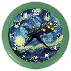 Spaceship Starry Night Van Gogh Painting Color Wall Clock