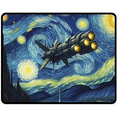 Spaceship Starry Night Van Gogh Painting Fleece Blanket (medium) by Maspions