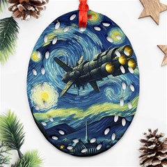 Spaceship Starry Night Van Gogh Painting Oval Filigree Ornament (two Sides)