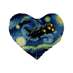 Spaceship Starry Night Van Gogh Painting Standard 16  Premium Heart Shape Cushions