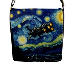 Spaceship Starry Night Van Gogh Painting Flap Closure Messenger Bag (l)