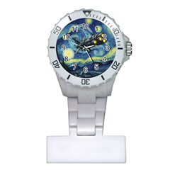 Spaceship Starry Night Van Gogh Painting Plastic Nurses Watch by Maspions