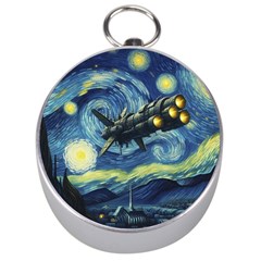 Spaceship Starry Night Van Gogh Painting Silver Compasses