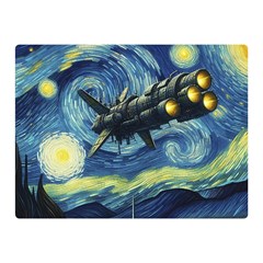 Spaceship Starry Night Van Gogh Painting Two Sides Premium Plush Fleece Blanket (mini)