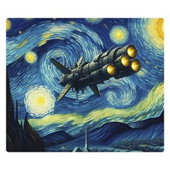 Spaceship Starry Night Van Gogh Painting Two Sides Premium Plush Fleece Blanket (kids Size) by Maspions