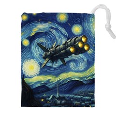 Spaceship Starry Night Van Gogh Painting Drawstring Pouch (5xl) by Maspions