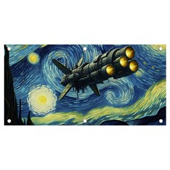 Spaceship Starry Night Van Gogh Painting Banner And Sign 4  X 2  by Maspions