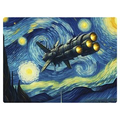 Spaceship Starry Night Van Gogh Painting Premium Plush Fleece Blanket (extra Small) by Maspions