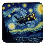 Spaceship Starry Night Van Gogh Painting Square Glass Fridge Magnet (4 pack) Front