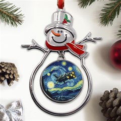 Spaceship Starry Night Van Gogh Painting Metal Snowman Ornament