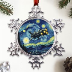 Spaceship Starry Night Van Gogh Painting Metal Large Snowflake Ornament