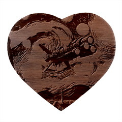 Spaceship Starry Night Van Gogh Painting Heart Wood Jewelry Box