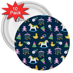 Cute Babies Toys Seamless Pattern 3  Buttons (10 Pack)  by Apen