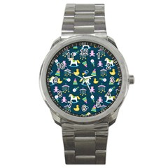 Cute Babies Toys Seamless Pattern Sport Metal Watch by Apen