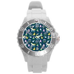 Cute Babies Toys Seamless Pattern Round Plastic Sport Watch (l) by Apen