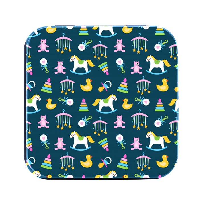 Cute Babies Toys Seamless Pattern Square Metal Box (Black)