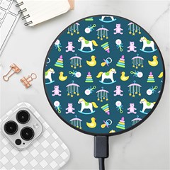 Cute Babies Toys Seamless Pattern Wireless Fast Charger(black) by Apen