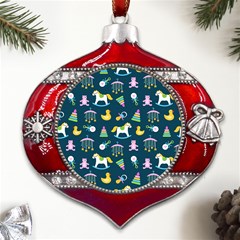 Cute Babies Toys Seamless Pattern Metal Snowflake And Bell Red Ornament by Apen