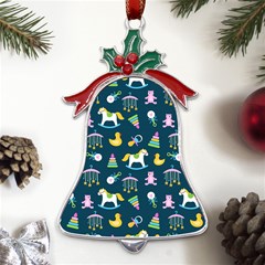 Cute Babies Toys Seamless Pattern Metal Holly Leaf Bell Ornament by Apen