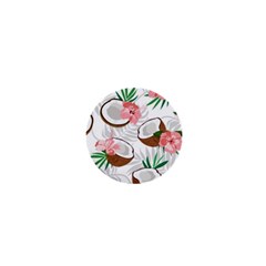 Seamless Pattern Coconut Piece Palm Leaves With Pink Hibiscus 1  Mini Buttons by Apen