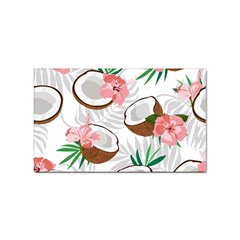 Seamless Pattern Coconut Piece Palm Leaves With Pink Hibiscus Sticker (rectangular) by Apen