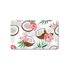 Seamless Pattern Coconut Piece Palm Leaves With Pink Hibiscus Magnet (name Card) by Apen