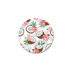 Seamless Pattern Coconut Piece Palm Leaves With Pink Hibiscus Golf Ball Marker (4 Pack) by Apen