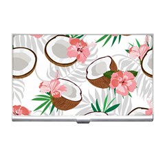 Seamless Pattern Coconut Piece Palm Leaves With Pink Hibiscus Business Card Holder by Apen