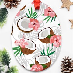 Seamless Pattern Coconut Piece Palm Leaves With Pink Hibiscus Oval Ornament (two Sides) by Apen