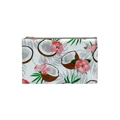 Seamless Pattern Coconut Piece Palm Leaves With Pink Hibiscus Cosmetic Bag (small) by Apen