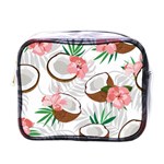 Seamless Pattern Coconut Piece Palm Leaves With Pink Hibiscus Mini Toiletries Bag (One Side) Front