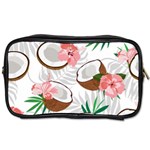 Seamless Pattern Coconut Piece Palm Leaves With Pink Hibiscus Toiletries Bag (One Side) Front