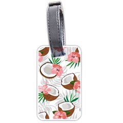 Seamless Pattern Coconut Piece Palm Leaves With Pink Hibiscus Luggage Tag (one Side) by Apen