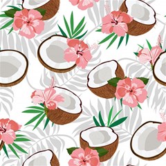 Seamless Pattern Coconut Piece Palm Leaves With Pink Hibiscus Play Mat (rectangle) by Apen