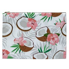 Seamless Pattern Coconut Piece Palm Leaves With Pink Hibiscus Cosmetic Bag (xxl) by Apen