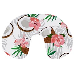 Seamless Pattern Coconut Piece Palm Leaves With Pink Hibiscus Travel Neck Pillow by Apen