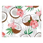 Seamless Pattern Coconut Piece Palm Leaves With Pink Hibiscus Two Sides Premium Plush Fleece Blanket (Large) 80 x60  Blanket Front