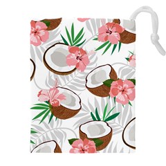 Seamless Pattern Coconut Piece Palm Leaves With Pink Hibiscus Drawstring Pouch (5xl) by Apen