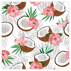 Seamless Pattern Coconut Piece Palm Leaves With Pink Hibiscus Lightweight Scarf  by Apen