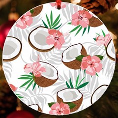 Seamless Pattern Coconut Piece Palm Leaves With Pink Hibiscus Uv Print Acrylic Ornament Round by Apen