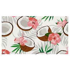 Seamless Pattern Coconut Piece Palm Leaves With Pink Hibiscus Banner And Sign 7  X 4  by Apen