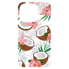 Seamless Pattern Coconut Piece Palm Leaves With Pink Hibiscus Iphone 14 Pro Black Uv Print Case by Apen