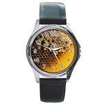 Honeycomb With Bees Round Metal Watch Front