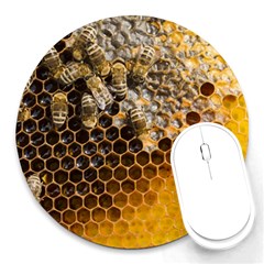 Honeycomb With Bees Round Mousepad by Apen