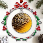 Honeycomb With Bees Metal X mas Wreath Ribbon Ornament Front