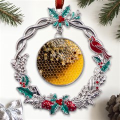 Honeycomb With Bees Metal X mas Wreath Holly Leaf Ornament by Apen