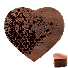 Honeycomb With Bees Heart Wood Jewelry Box by Apen