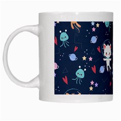 Cute Astronaut Cat With Star Galaxy Elements Seamless Pattern White Mug by Apen