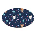 Cute Astronaut Cat With Star Galaxy Elements Seamless Pattern Oval Magnet Front